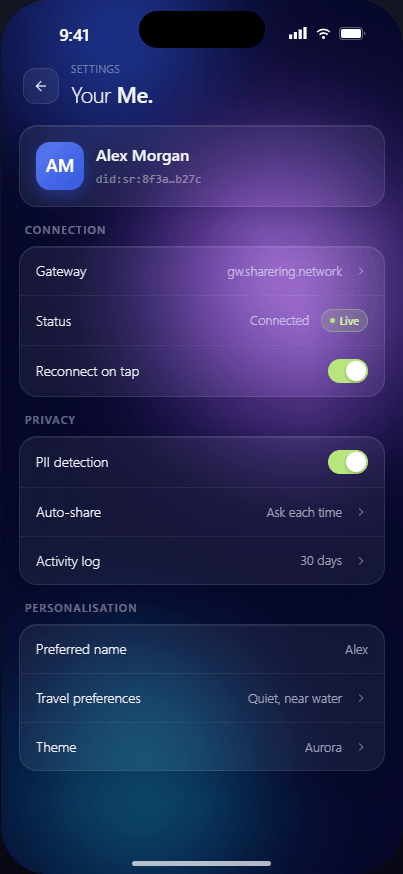 Digital Me settings, everything it knows about you is editable and deletable