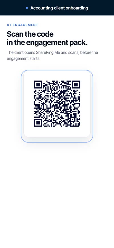 A client’s phone showing the code to scan from the engagement pack, before the engagement starts.
