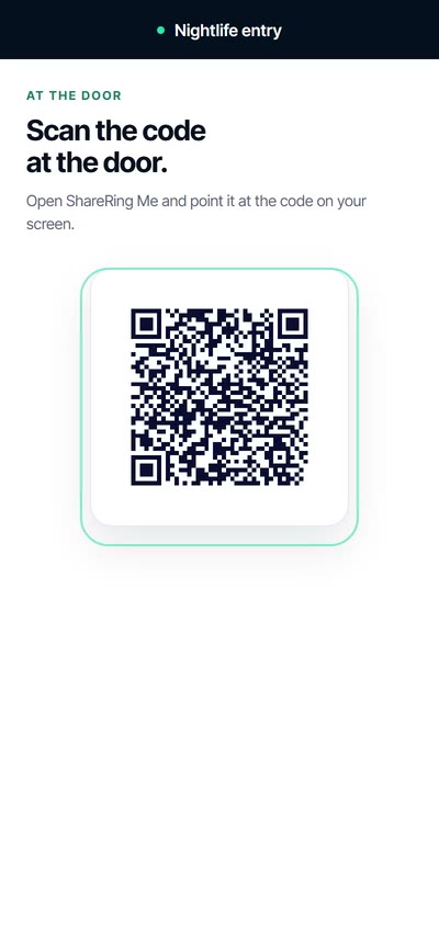 A guest’s phone showing the code to scan at the door of a venue.