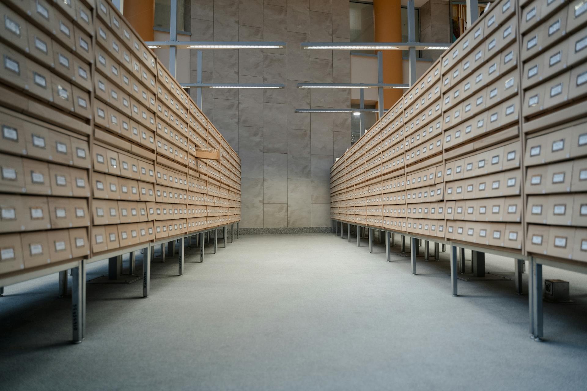 Centralised records archive illustrating where birth certificates are stored